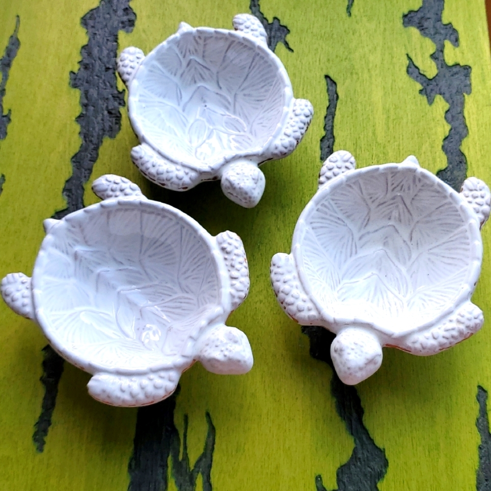Mud Pie Set of 3 White Turtle Mini Dip Small Dishes Sauce Condiments